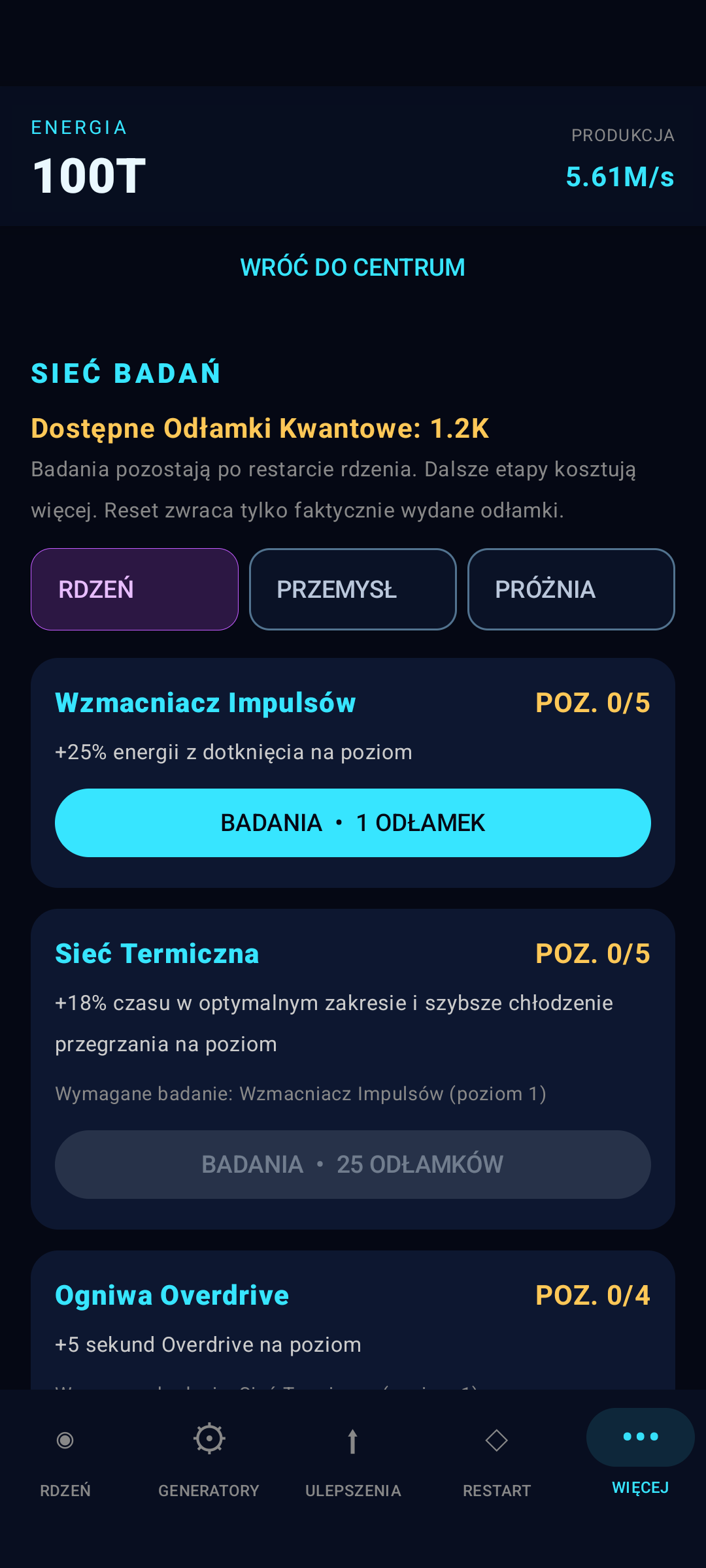 Badania i restarty rdzenia